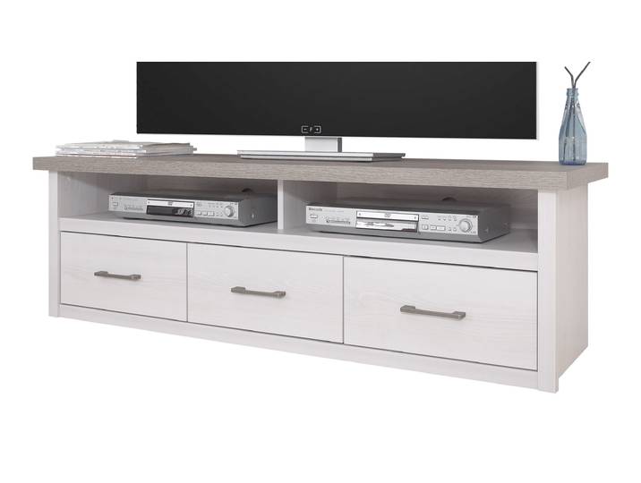 TV-Lowboard 142 cm Pinie weiß mit 3 Schubladen - LUCA
