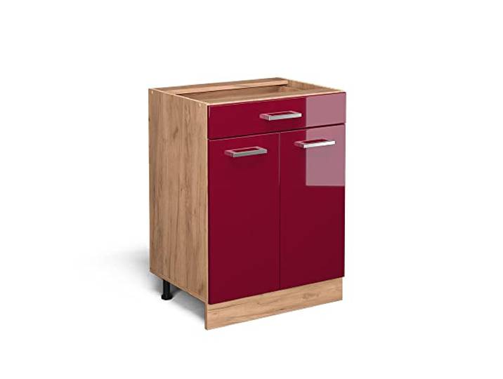Vicco Küchenunterschrank R-Line, Rot Hochglanz, 60 cm