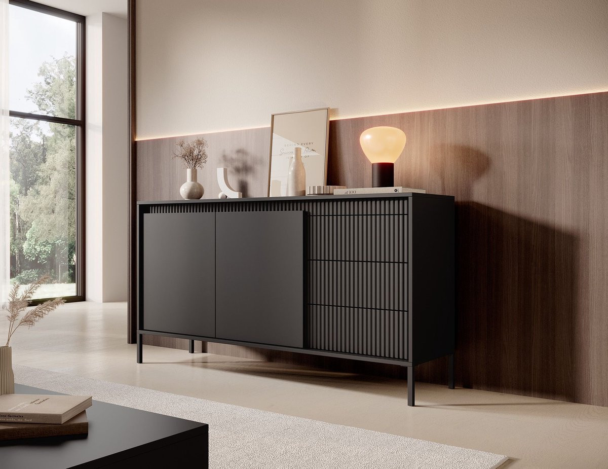 Meubella Dressoir Saran Mat zwart Breedte: 154 cm