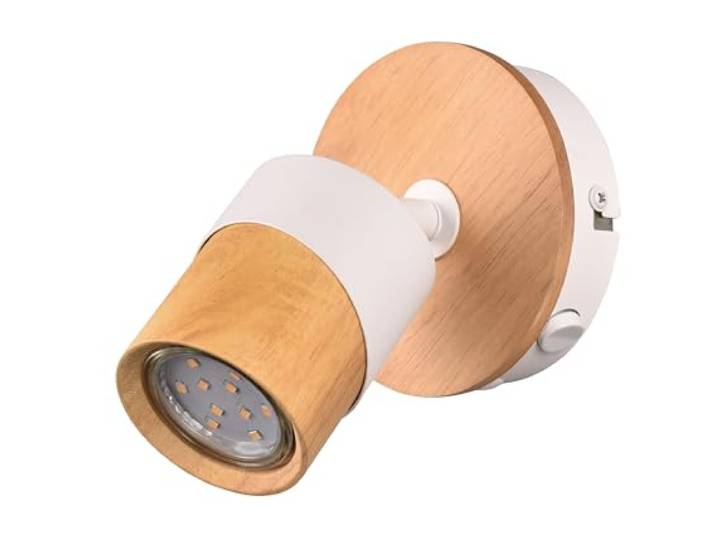 Trio Leuchten Spotleuchte Aruni 801170131, Metall Weiß matt, Holz Natur, exkl. 1x GU10
