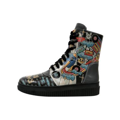 Schnürboots DOGO "Future High Top Boots Stay Groovy Damen Stiefeletten", Damen, Gr. 38, gefüttert, Normalschaft, bunt (schwarz), Lederimitat, Schuhe Schnürboots, Handgefertigt