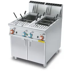 Redcook Gasbetriebener Nudelkocher 2 Becken 40+40 Liter. Gestell aus rostfreiem Stahl. Abmessungen 80x90 h90 cm. Modell CPP-98G