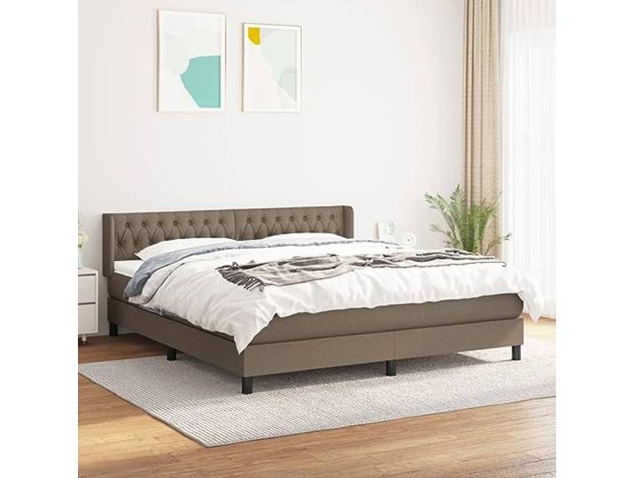 Atmungsaktiver Stoff Höhenverstellbares Kopfteil Taschenfederkernmatratze Boxspringbett mit Matratze Taupe 180x200 cm Stoff Bett mit Kopfteil Taschenfederkernmatratze Topper Vorteil-Set