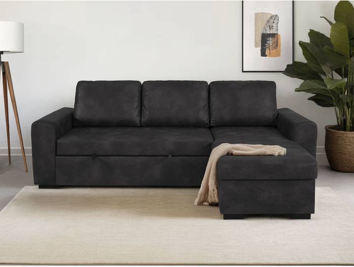 Ecksofa GOODPRODUCT Poll L-Form, B: 245 cm , schwarz (d420 tobago 17 anthrazit), B:245cm H:85cm T:155cm, 100% Polyester, Sofas, Ecksofa, mit Schlaffunktion & Bettkasten