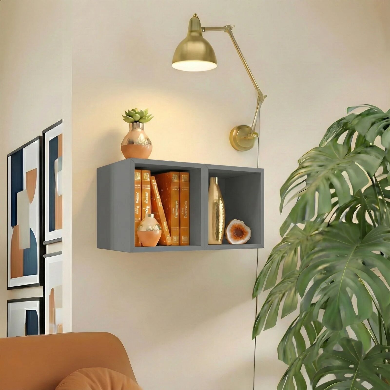 garneroarredamenti Set 2 mensole cubotti 28x29h cm pensili da parete grigio scuro Sunset