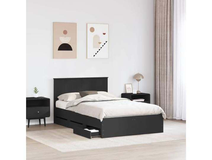 SKTQYQO Bettgestell, schwarz, 120 x 190 cm, aus technischem Holz Mit 6 versteckten Schubladen, festen Leisten, quadratischen Beinen, Kapazität 200 kg