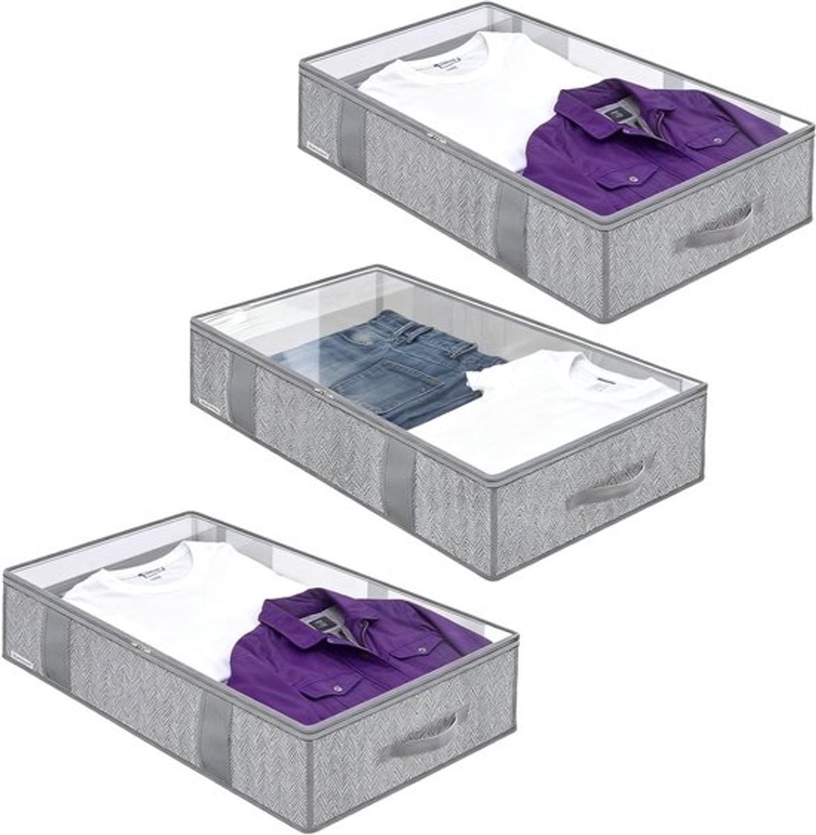 3-Pack Vouwbare Opbergdozen voor Onder het Bed met Deksel voor Kleding en Beddengoed, Solid