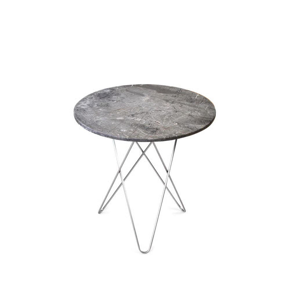 OX Denmarq Tall Mini O Table salontafel grijs marmer met roestvrij onderstel