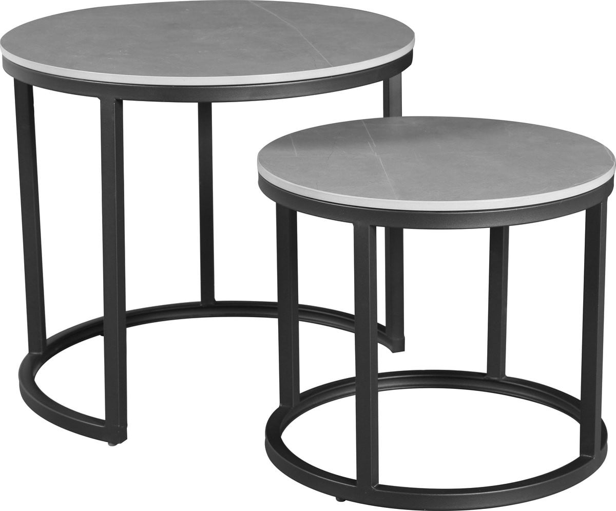 Happyment Salontafel met marmerlook - Ronde moderne salontafel - Grijs