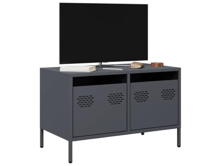 HEFZGDB TV-Schrank Anthrazit 68x39x43,5 cm Kaltgewalzter Stahl mit 2 Schubladen Industrie-Stil Möbel Stauraum verstellbare Stellfüße Robustes Gestell Metall Wohnzimmer Schlafzimmer