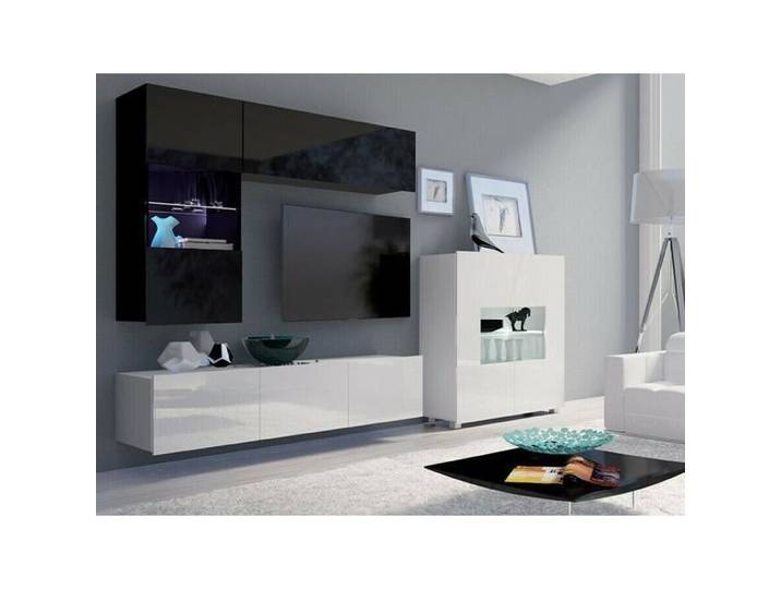 Rangement de salon Providence B107 - Mobilier1.fr - Blanc - Noir - Blanc brillant - Noir brillant