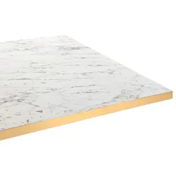 Restootab - Tischplatte 140x70 Dekor Calacatta Kanten messingfarben