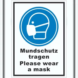 HB-Druck Mundschutz tragen Please wear a mask Aufkleber A1 (594x841mm)