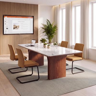 YUZHOU "63"" Rectangular Sintered Stone Conference Table with Dual Pedestal Base for 4-6 People"