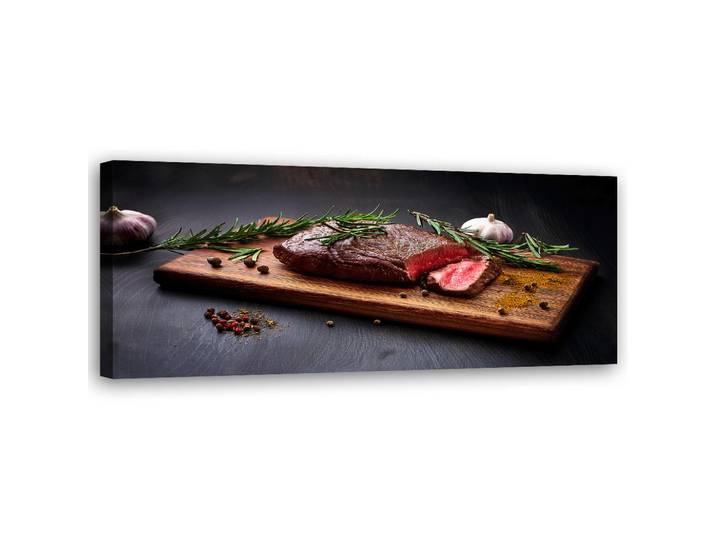 Feeby Wandbild steak fleisch essen für die restaurantküche, Schwarz, Religion/Spiritualität, Rechteckig, 90x30 cm, Bilder & Rahmen, Bilder, Leinwandbilder