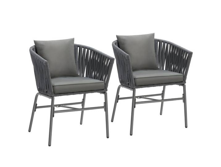 tectake Stuhlset Valeiras, 60 x 61 x 77 cm, dunkelgrau/dunkelgrau, Dunkelgrau, Dunkelgrau, 60x77x61 cm, Gartenmöbel, Gartensessel, Gartenstühle