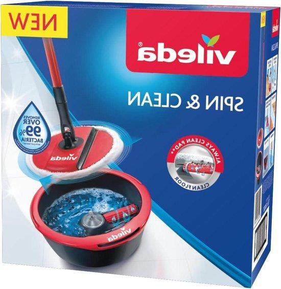 Vileda Spin Clean mopset met compacte emmer en lange stalen steel - Wit/Rood