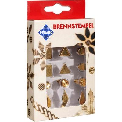 PEBARO 20300 - Brennstempel II, 12-teilig, Motive: Quadrat/Dreieck/Raute/Kreis/Auge/Tropfen/Blatt, passend zum Pebaro-Brandkolben, Brandmalerei