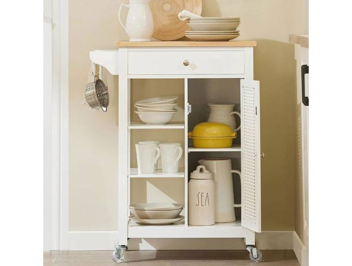 Meuble Desserte Roulante SoBuy avec Tiroir Armoire et 3 Étagères de Rangement Chariot de Cuisine Service Blanc 68x40x86 cm