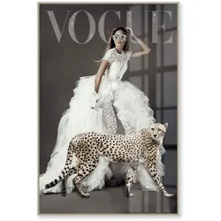 La Casa »Lady Vogue with gepard« Glasbild mit Strassapplikation 80x120 cm gerahmt