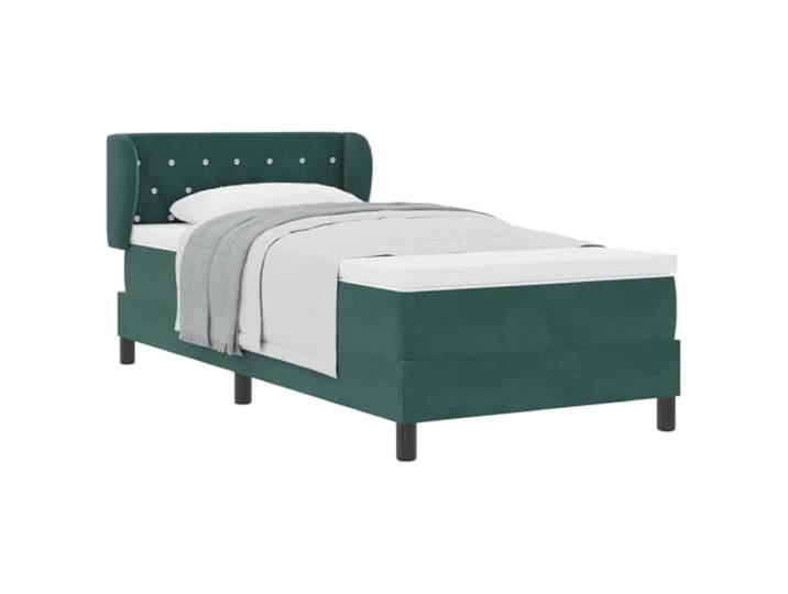 PUGYNBK Boxspringbett aus Samt, Dunkelgrün, 100 x 200 cm Verstellbares Kopfteil, Holzrahmen, inkl. Matratze und Topper, Füße aus schwarzem Kunststoff