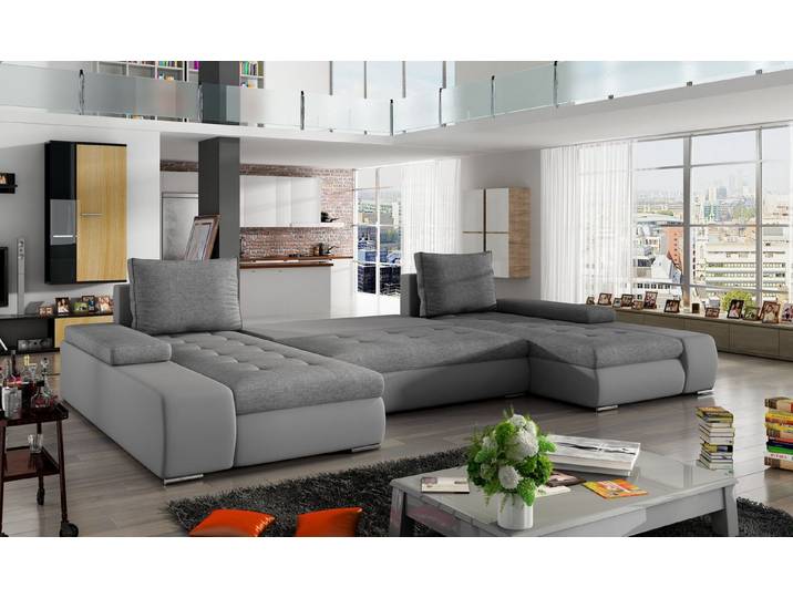 JVmoebel Ecksofa Moderne Leder-Couchgarnitur in Hell- und Dunkelgrau, Made in Europa