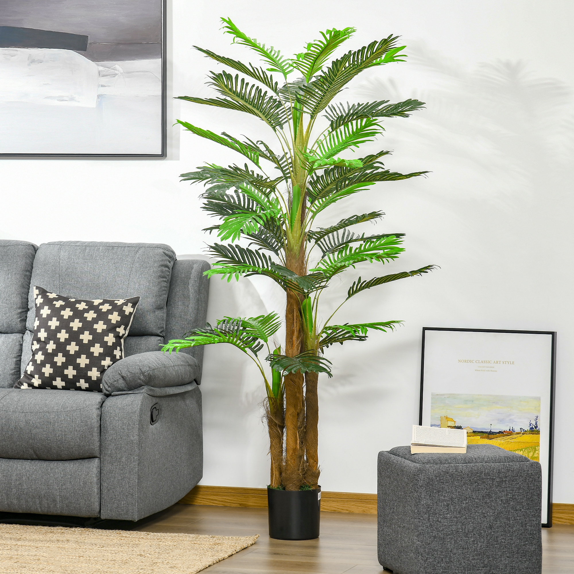 Homcom Palma Artificiale 185cm in Vaso con 42 Foglie, Pianta Finta Realistica per Interno ed Esterno Aosom