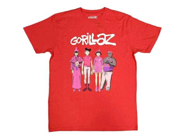 Gorillaz T Shirt Cracker Island Standing Group nieuw Officieel Mannen Rood XL