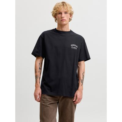 Rundhalsshirt JACK & JONES "JJEORGANIC RELAXED STUDIO TEE SS O-NECK", Herren, Gr. M, schwarz, Jersey, Obermaterial: 100% Baumwolle, bedruckt, relaxed fit normal, Rundhals, Shirts Rundhalsshirt, Baumwolle, relaxed fit