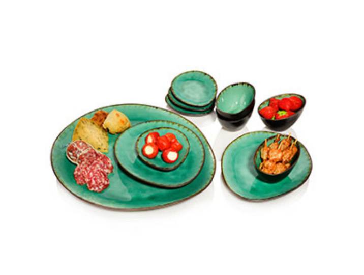 Sänger Servierplatten SET Palm Beach - 11 teilig aus Steingut, Grün, Keramik, 11-teilig, 16.5x32x38 cm, kratzfest, Geschirr, Tischkultur & Serviergeschirr, Servierplatten