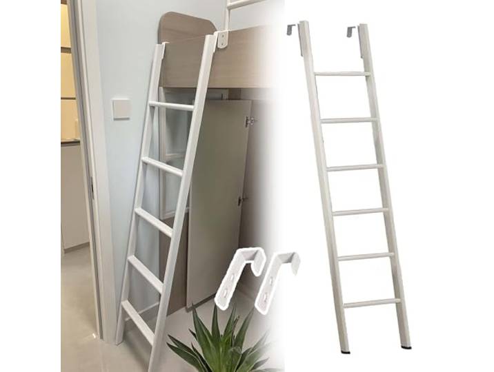 CMYUN Hochbett Leiter Leiter für Etagenbett Im Wohnheim-Hochbett mit Haken, Kurze Etagenbettleiter für Wohnmobile, Nur Weiße Metallleitern, Platzsparend(180cm/71)