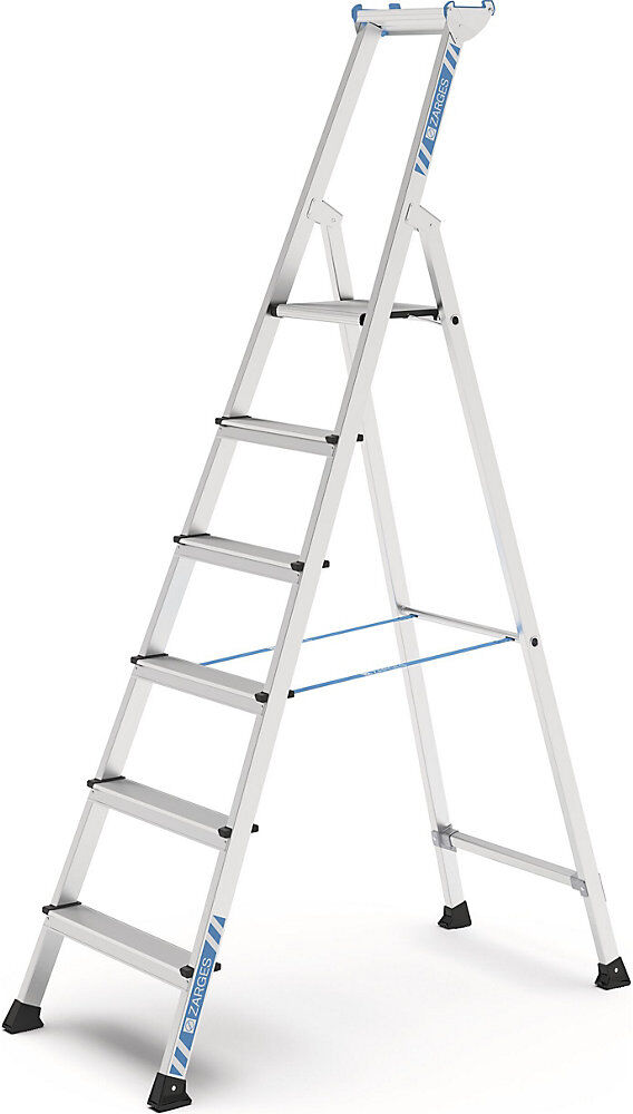 Profi-Stufenleiter, einseitig begehbar, Aluminium eloxiert, mit Werkzeugablage, für Handwerk und Industrie, 6 Stufen inkl. Plattform ZARGES