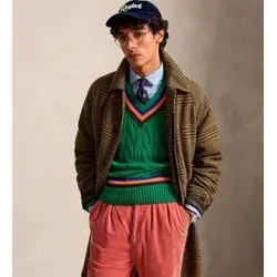 Polo Ralph Lauren für Herren. 710B24597001 Langdon Mantel aus braunem Karo-Tweed (M), Wolle, Klassisch