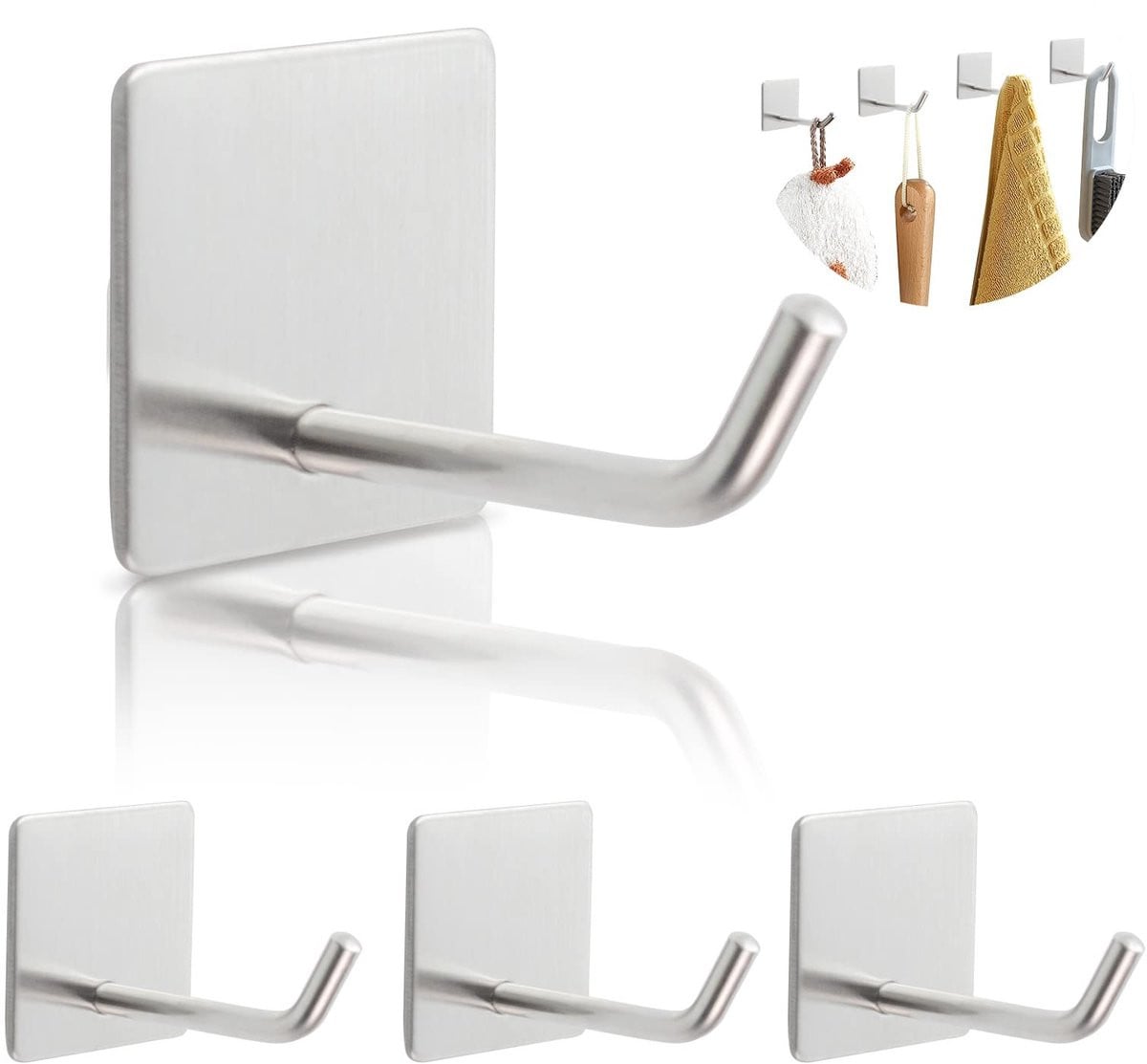 Dailygoods Wandhaken 4 stuks - Zelfklevend - Roestvrij staal - Heavy duty en waterdicht