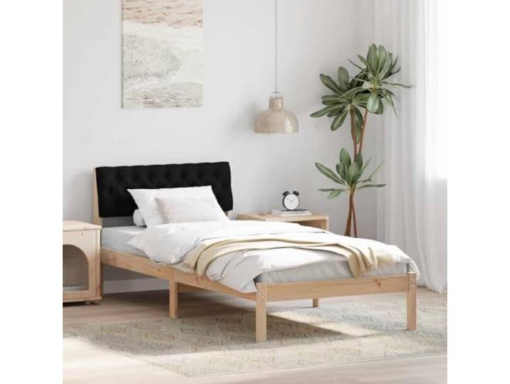 Massives Kiefernholz Wandmontiertes Kopfteil Polster 90 x 190 cm Braun Bettgestell Braun Schwarz 90x190 cm Massivholz Kiefer mit Wandkopfteil Polster Lattenrost Stabil Modern