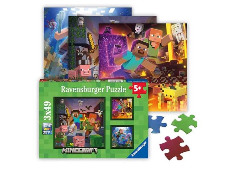 Ravensburger kinderpuzzel 05621 - Minecraft Biomes - Minecraft puzzel van 3x49 stukjes voor kinderen vanaf 5 jaar