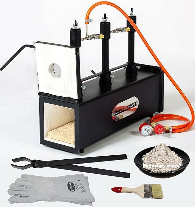Gas Schmiedeofen DFPROF3+2D Gasesse, Gas Schmiede, 3 Brenner DFP (240.000 BTU) verwende 1, 2 oder 3, Gaskugelhahn, Luftdrossel, 2 Türen, 1370°C, Schmied, Hufschmiede, Messermacher, Forge