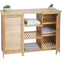 Badezimmerschrank HWC-B18, Regal Kommode Badschrank Badregal, 2 Türen Bambus 75x99x33cm
