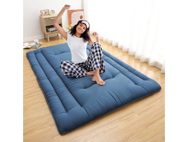 Matelas sol japonais pliable 137x203cm tatami bleu marine