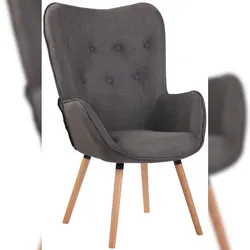 Décoshop26 - Dunkelgrauer Stoff-Ohrensessel mit Armlehnen und Beinen aus Naturholz 10_0008224 10_0008224