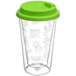 GRÄWE Doppelglas-Becher, 300 ml, 'Sommer', mit grünem Deckel