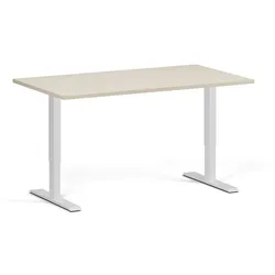 Höhenverstellbarer Schreibtisch, 2 Motoren, 74-121 cm, Tischplatte 140x80 cm, weißes Metallgestell, Birke