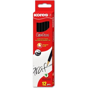 Kores Bleistift Grafitos, BB92300, Härte HB, mit Radiergummi, 12 Stück