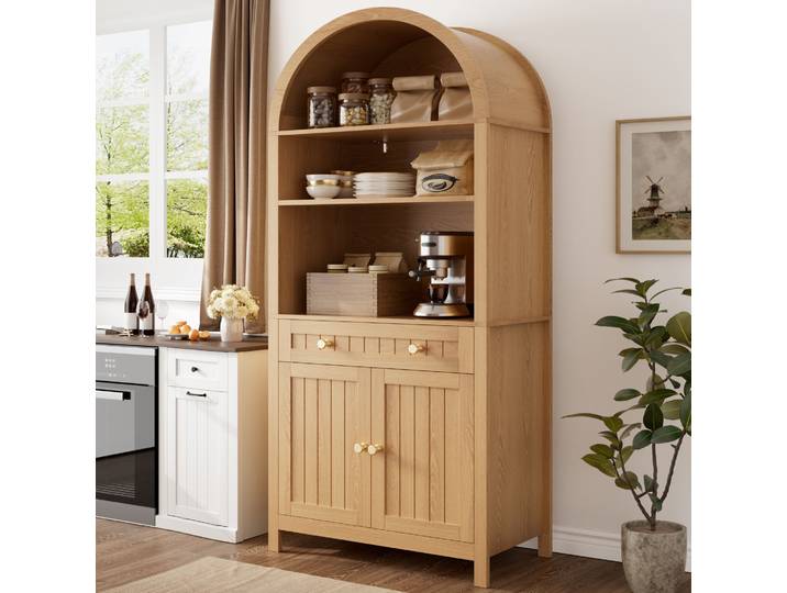 Meubliv Armoire De Rangement Haute 76x40x180 Cm Coloris Naturel – 2 Portes\, Étagères Ouvertes