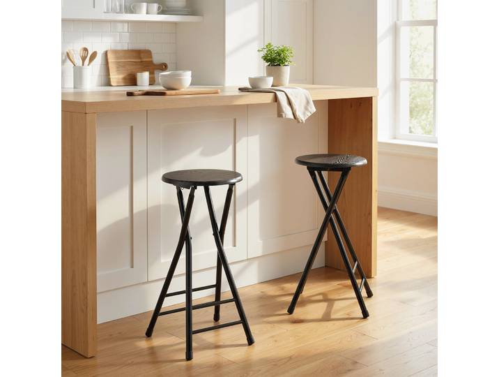 HOMCOM Lot 2 Tabourets Bar Pliants Bois Acier Noir 70cm