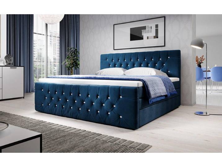 OUTLET - Boxspringbett Nobile mit Strass und Stauraum - 140x200 - Grau - H4 (100kg+) - Luxusbetten24