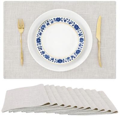 Garvee 12-Pack Linen Placemats, 12x18 Inches Heat Resistant Dining Table Placemats for Kitchen, Holiday & Everyday Use