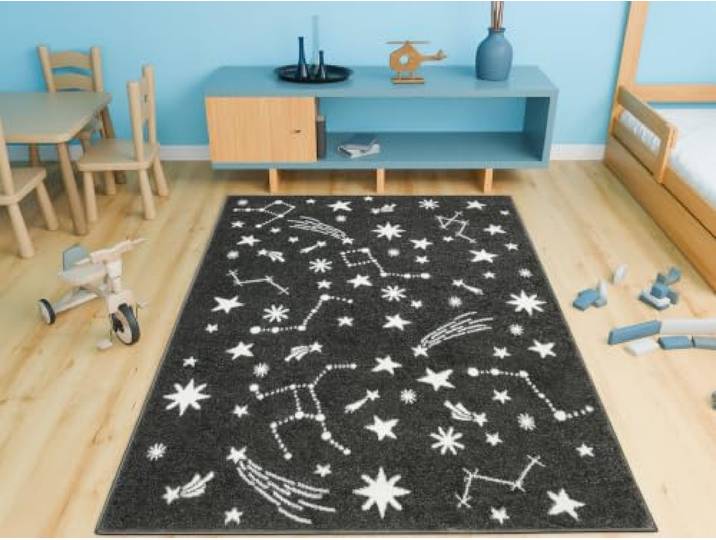AKCILA Lima Kinderteppich Grau Creme mit Sternen 160x230cm weicher moderner Teppich für Kinderzimmer, Nachthimmel und Weltraum Design, Kinderteppich in verschiedenen Größen erhältlich