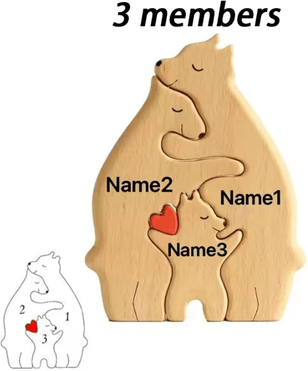 Inspire Curations Personalized Wooden Bear Family Puzzle Custom Bear Family Puzzle Personalized Family Name Decor For Home 3 Members customized