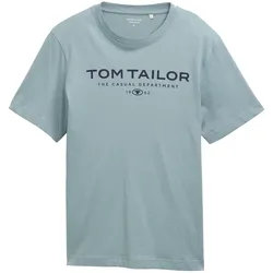 TOM TAILOR Herren T-Shirt - T-Shirt with Print, Rundhals, Regular Fit, Baumwolle Mintgrün / 2XL